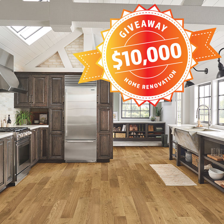 kitchen with wood look flooring Home renovation giveaway badge