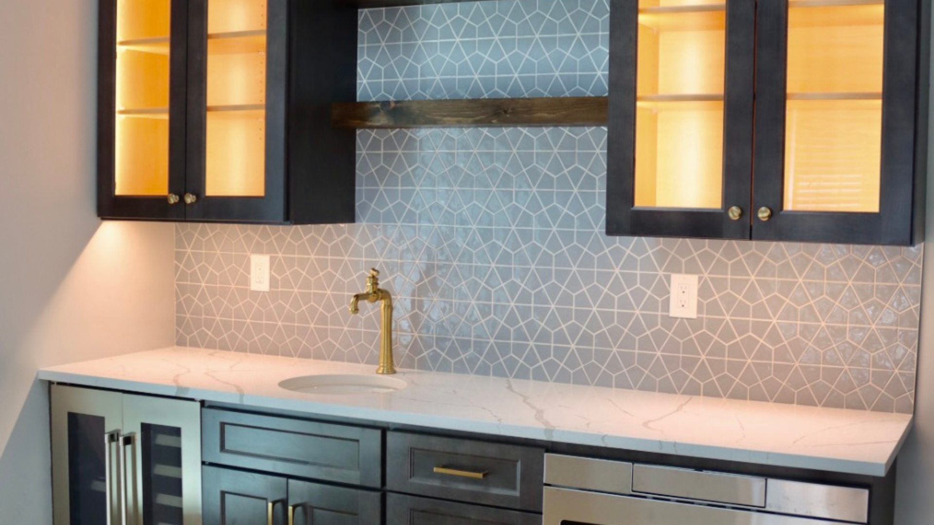 Kitchen remodel featuring decorative wall tile